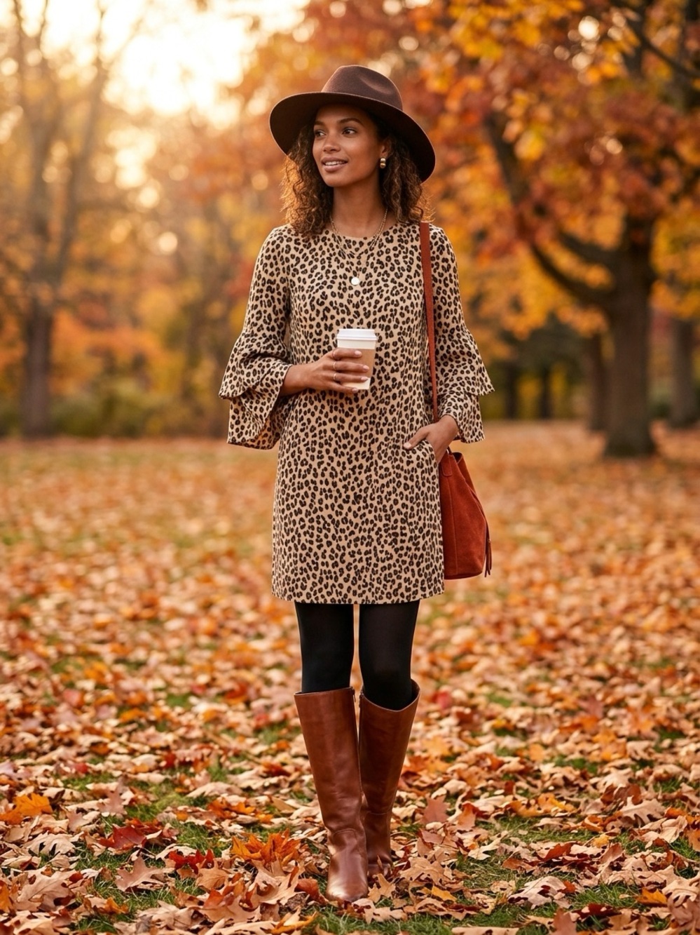 H&M Leopard Print Ruffle Bell Sleeve Viscose Shift Mini Dress Size 8 EUC